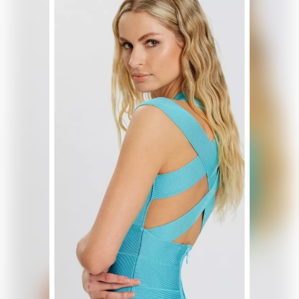 Herve Leger Bandage Rib Strappy Back Mini Dress